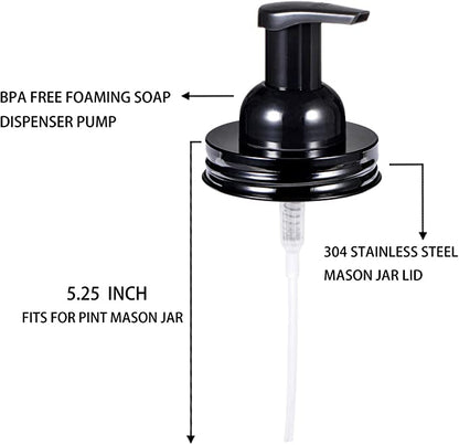 Foamer pump topper for mason jars -replacement lid and pump black
