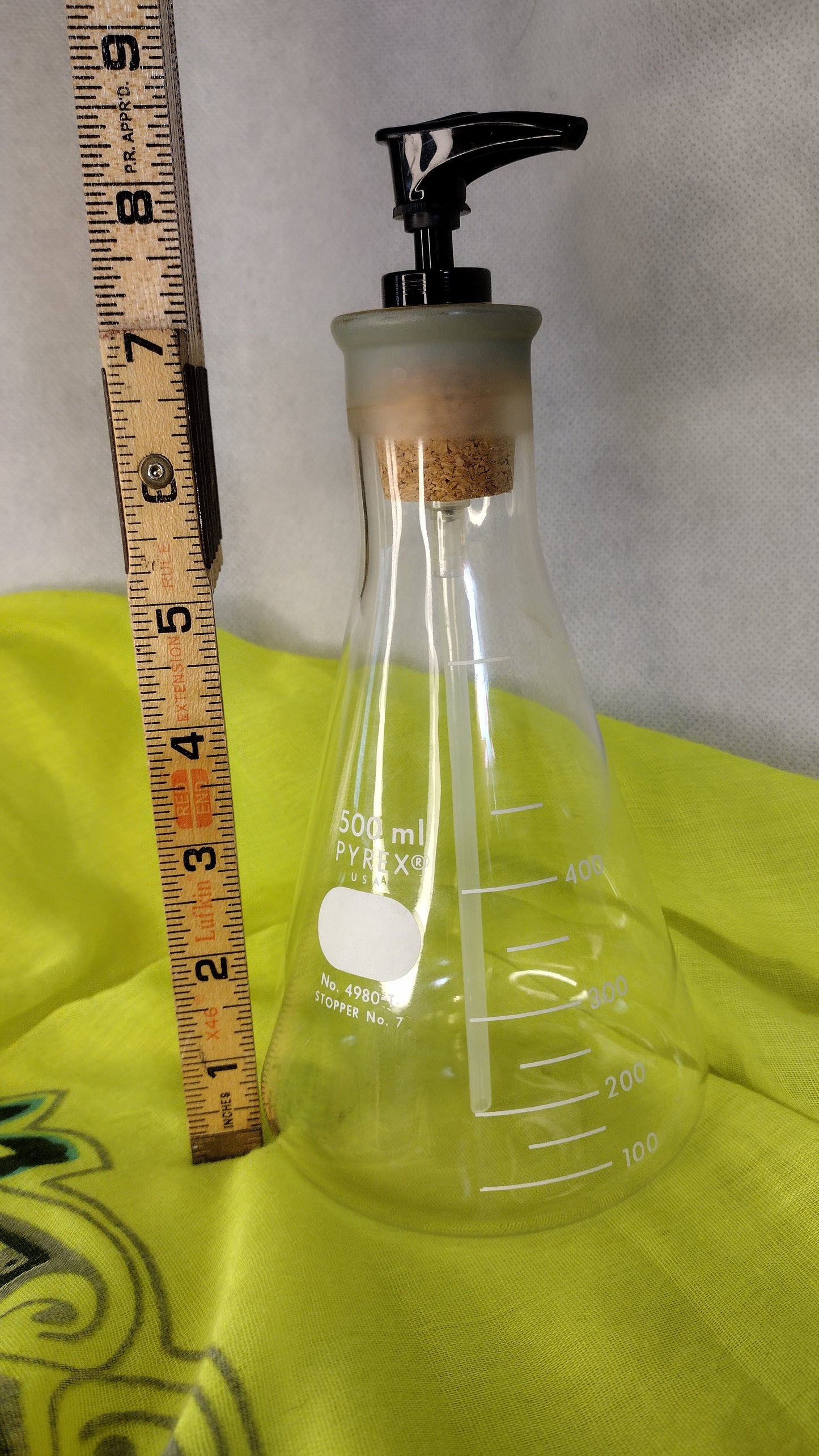 Laboratory flask-turned dispenser for soap or lotion 16oz