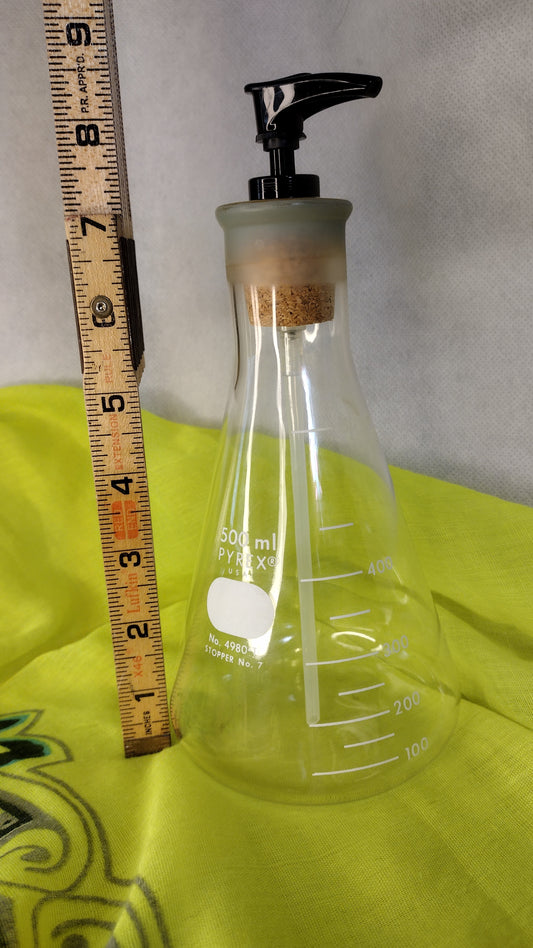 Laboratory flask-turned dispenser for soap or lotion 16oz