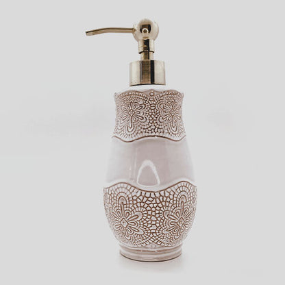 Large ceramic soap dispenser with lace-like pattern